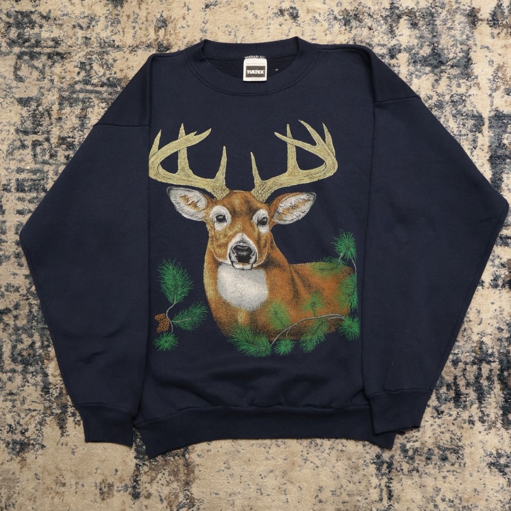 90s Hunting Tultex Deer Wildlife All Over Print Made USA Crewneck Sweatshirt XL